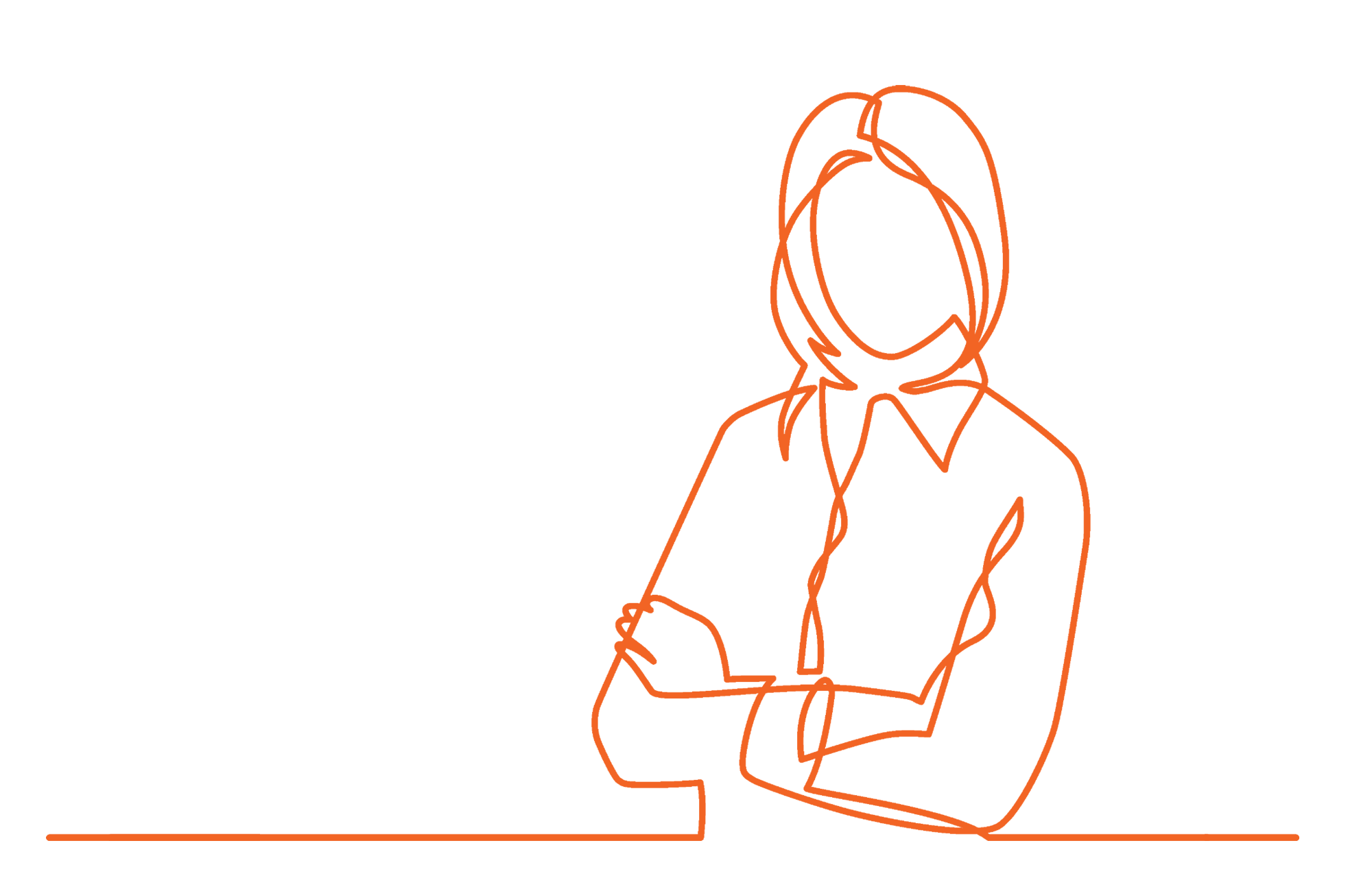 single-line illustration of a woman with arms crossed