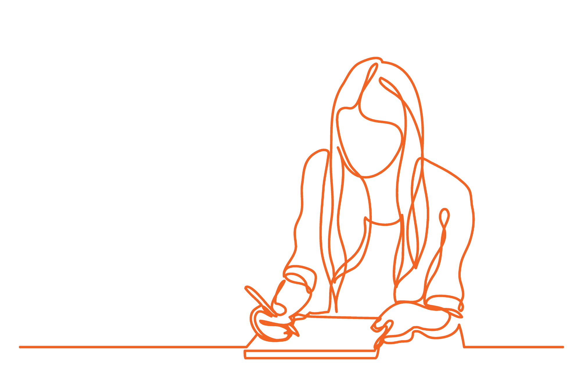 single-line illustration of a woman taking notes