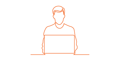 single-line illustration of a man working on a laptop