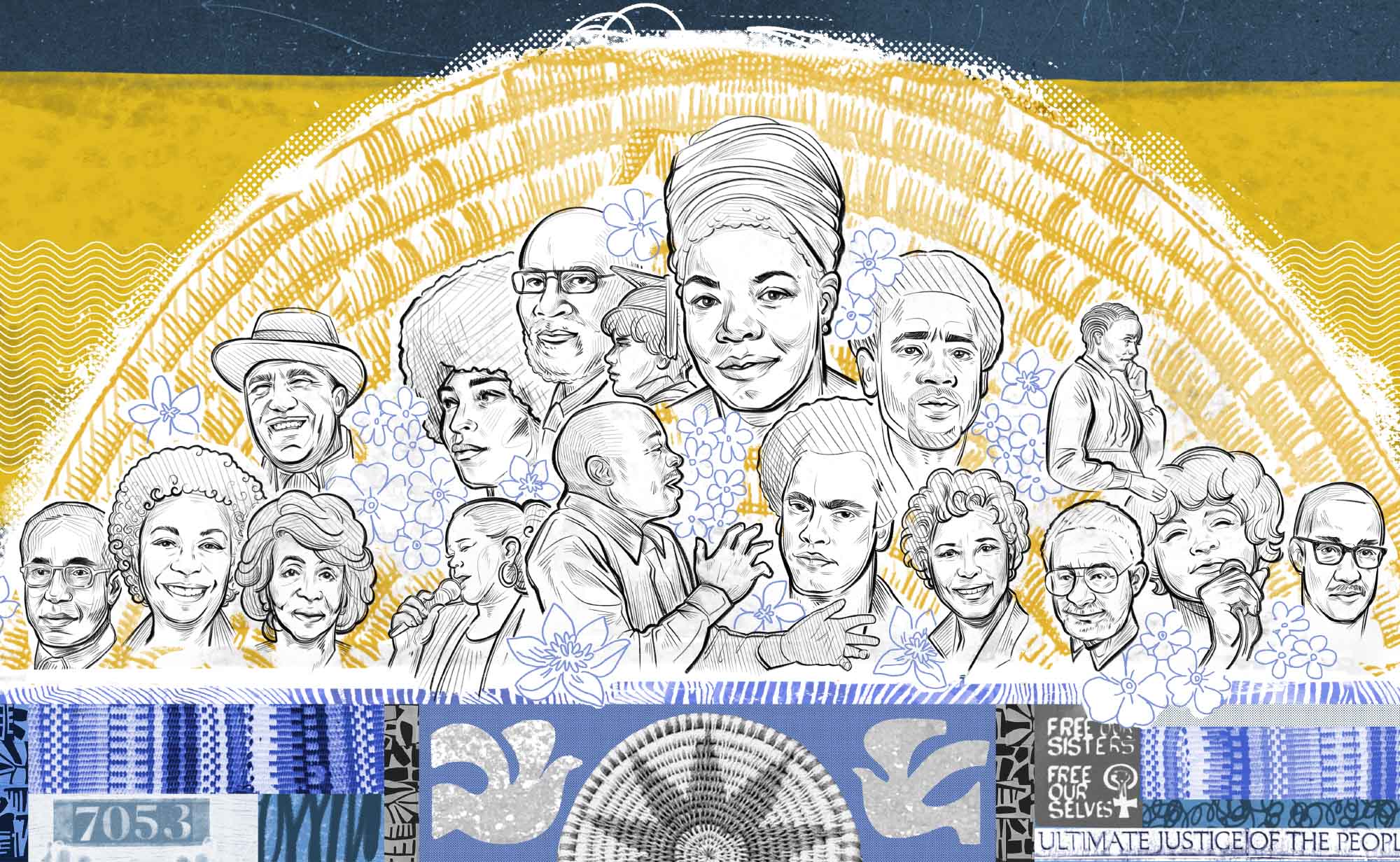 digital mural depicting portraits of notable Black and African American figures