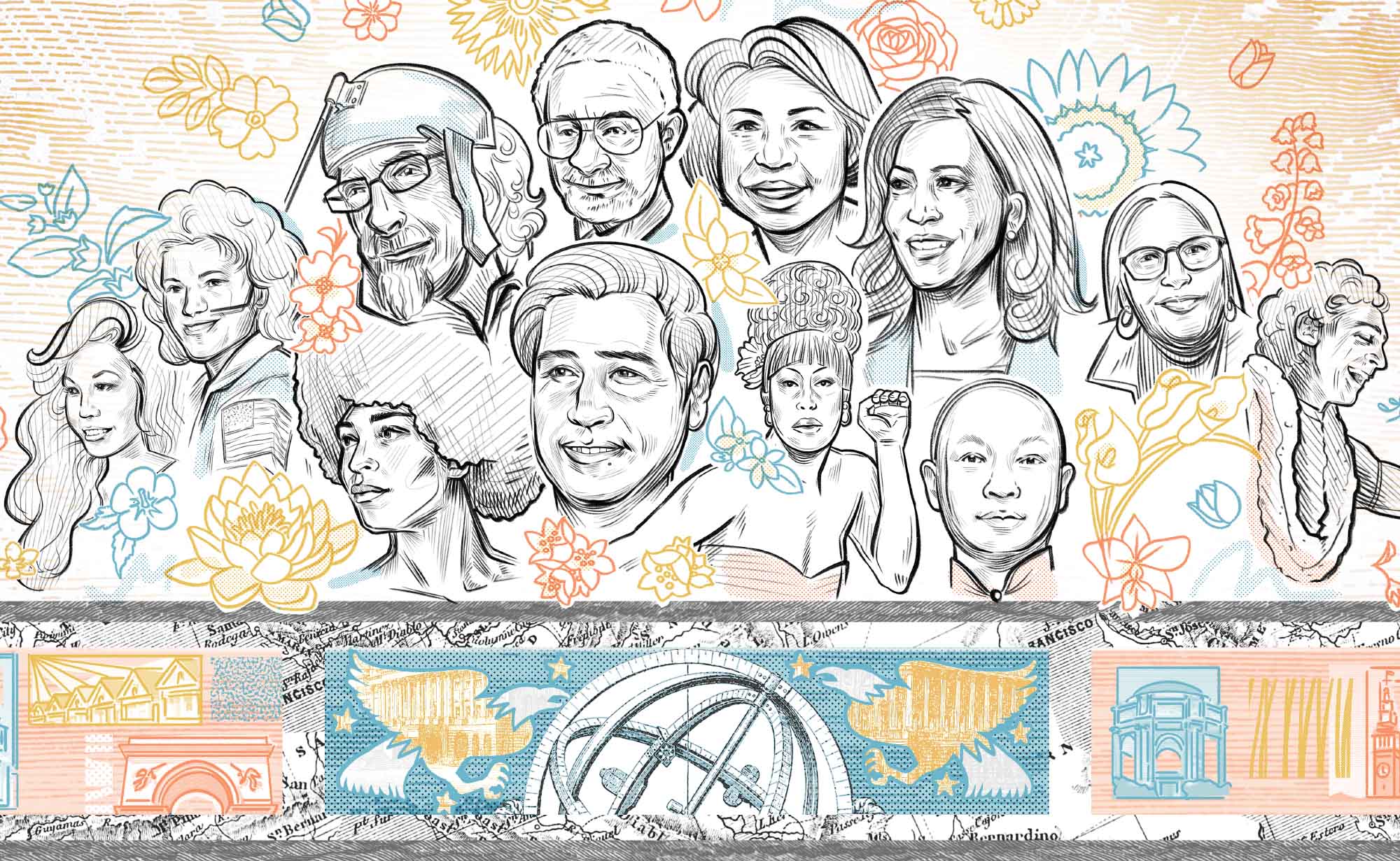 digital mural featuring portraits of diverse people