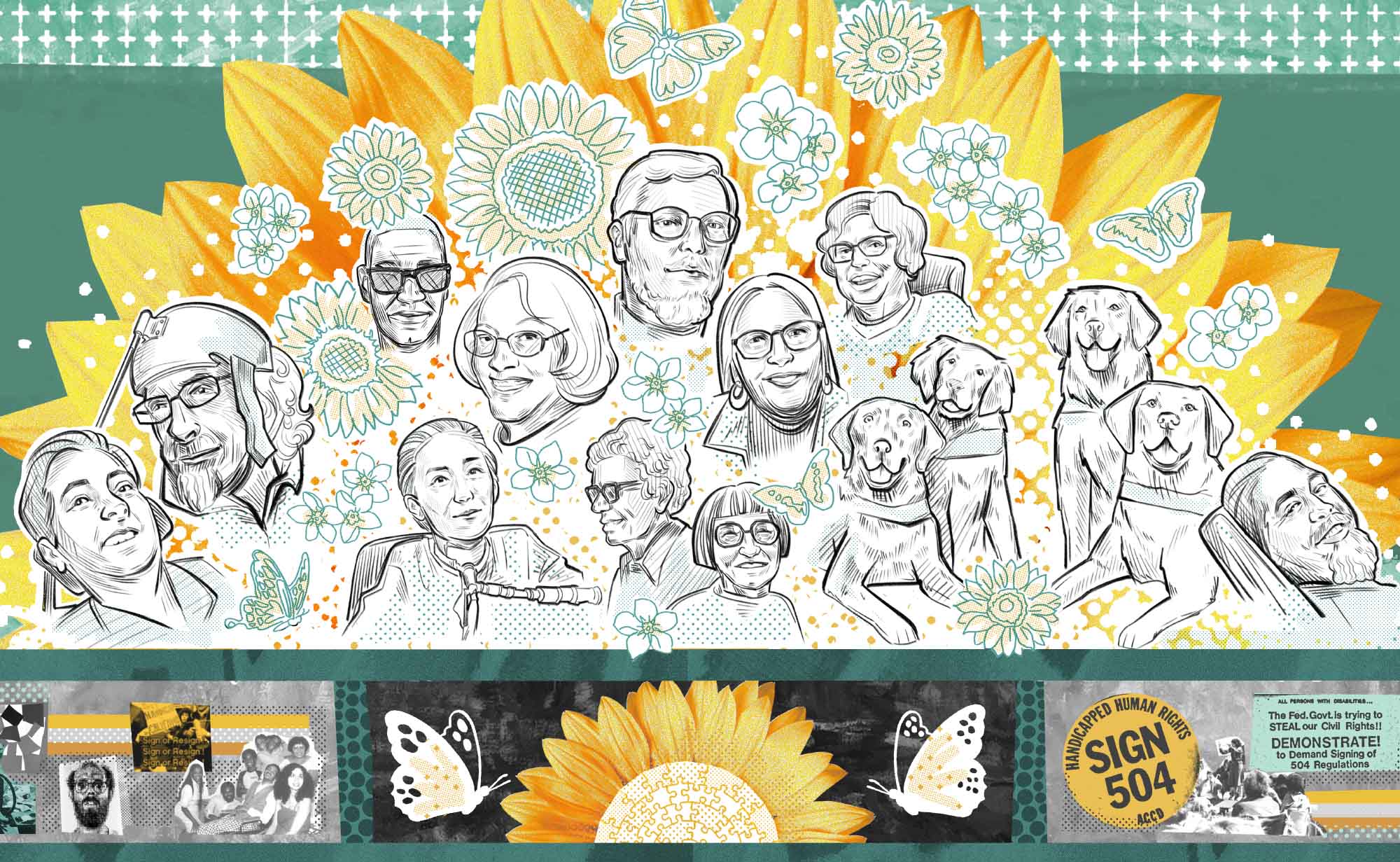 digital mural depicting portraits of notable persons with disabilities