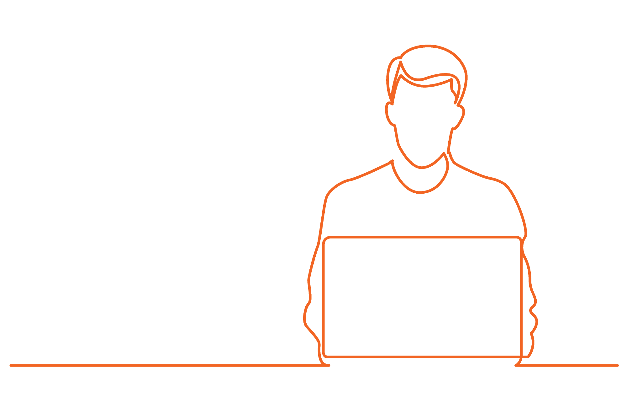 single-line illustration of a man working on a laptop