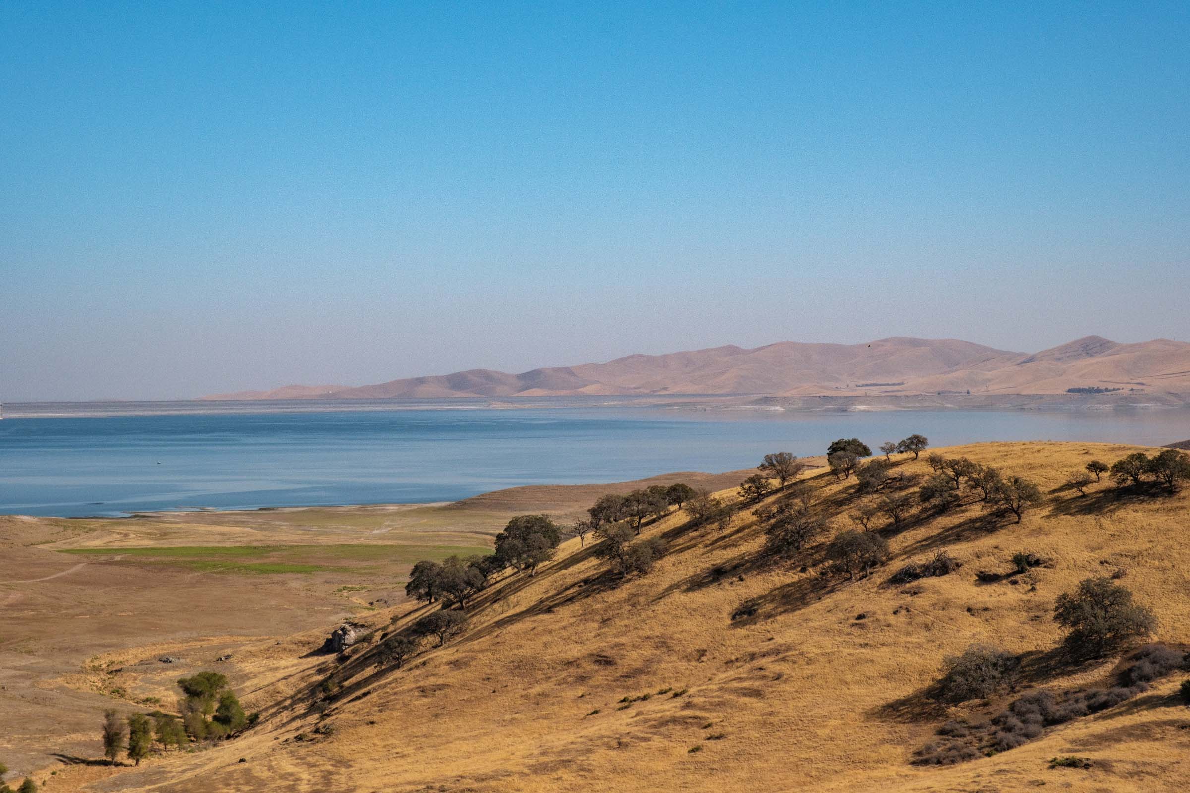landscape photo of dry, coastal hills with cloudless skies
