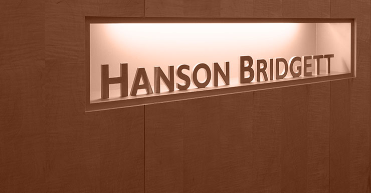 San Francisco office entrance sign: Hanson Bridgett