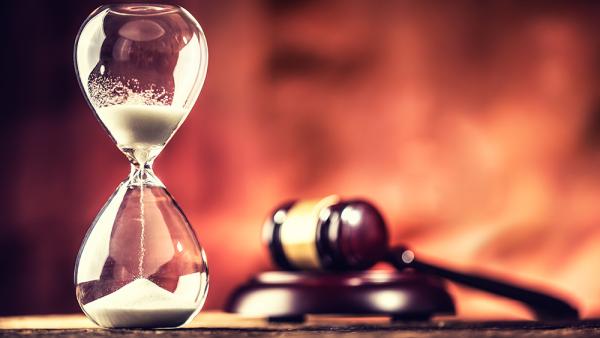 hourglass and gavel