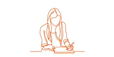 single-line illustration of a woman taking notes