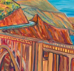detail of oil-on-canvas painting of Bixby Creek Bridge