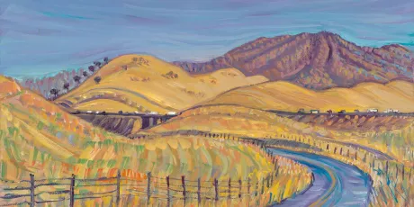 Oil painting of California roadside landscape