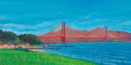 detail: oil painting of the Golden Gate Bridge