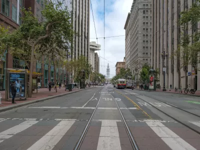 view of the San Francisco Ferry Building from Market Street