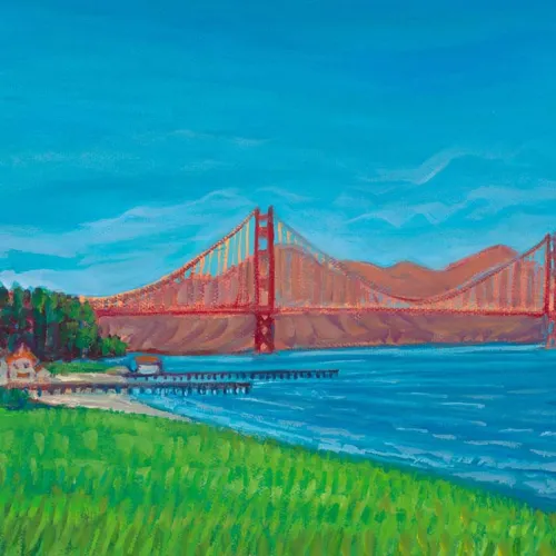 detail: oil painting of the Golden Gate Bridge
