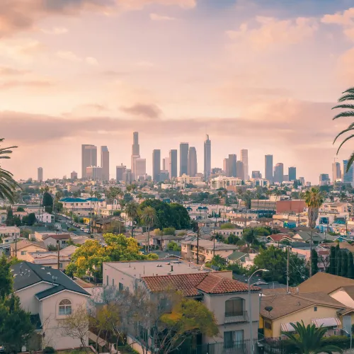 skyline of Los Angeles near sunset